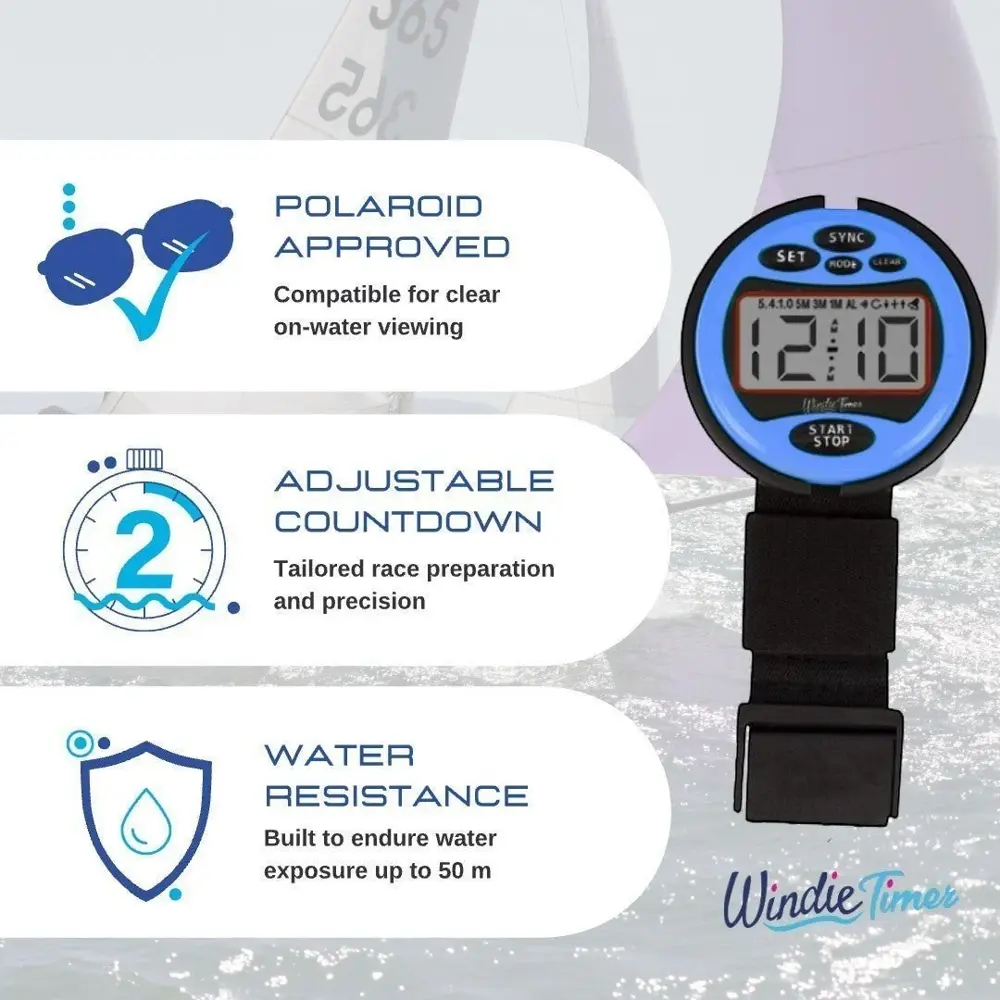 Timer da regata Windie che mostra la funzione sync durante il conto alla rovescia